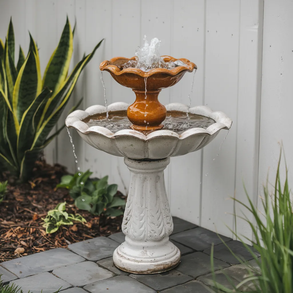 Repurposed Birdbath Fountain Conversion